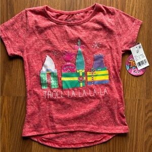 Trolls Christmas Tshirt Girls Sz 4T Red Graphic Shirt Holiday Festive Movie Gift